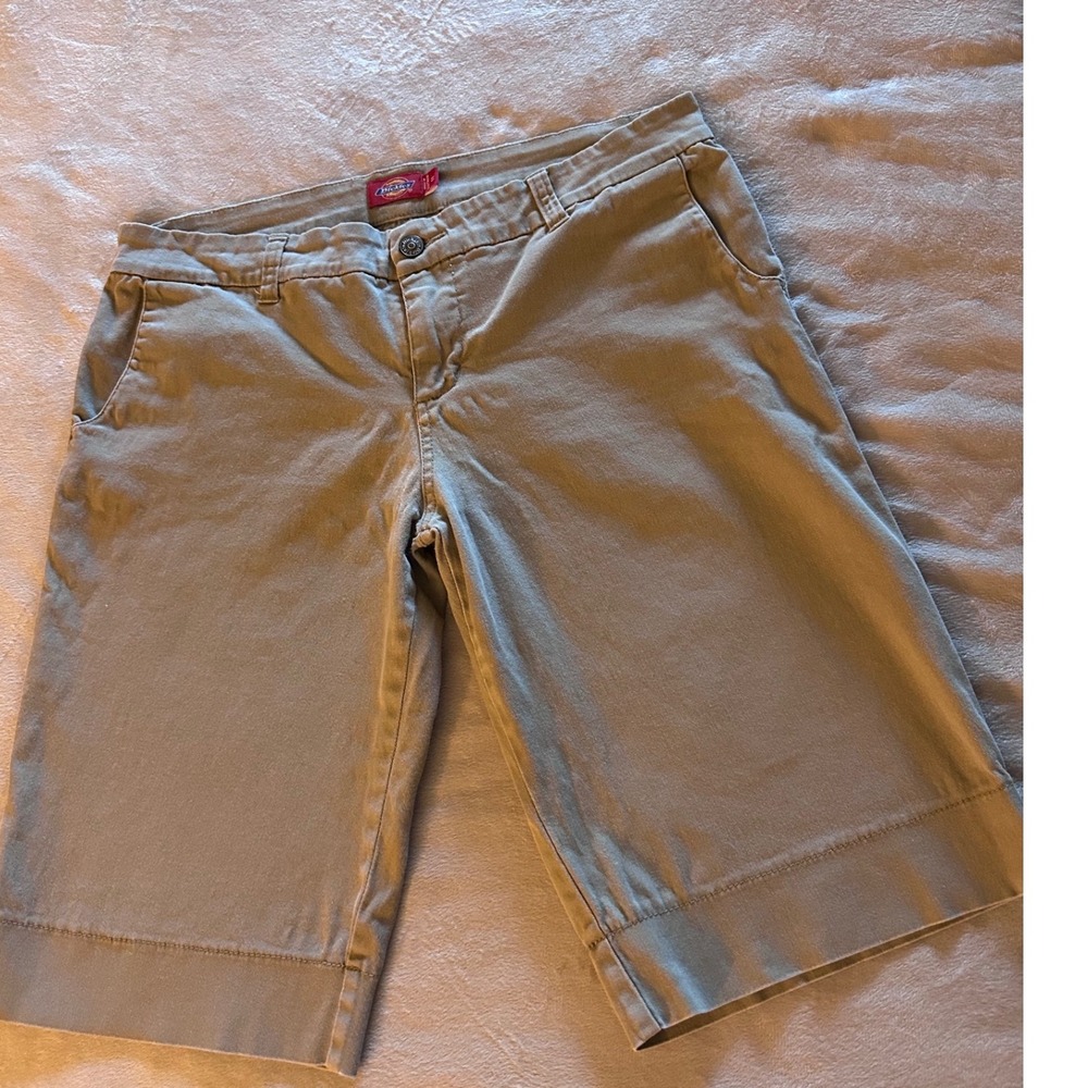Dickies Womens Khaki Bermuda Shorts Size 11 Tan Chino Workwear Stretch Cotton